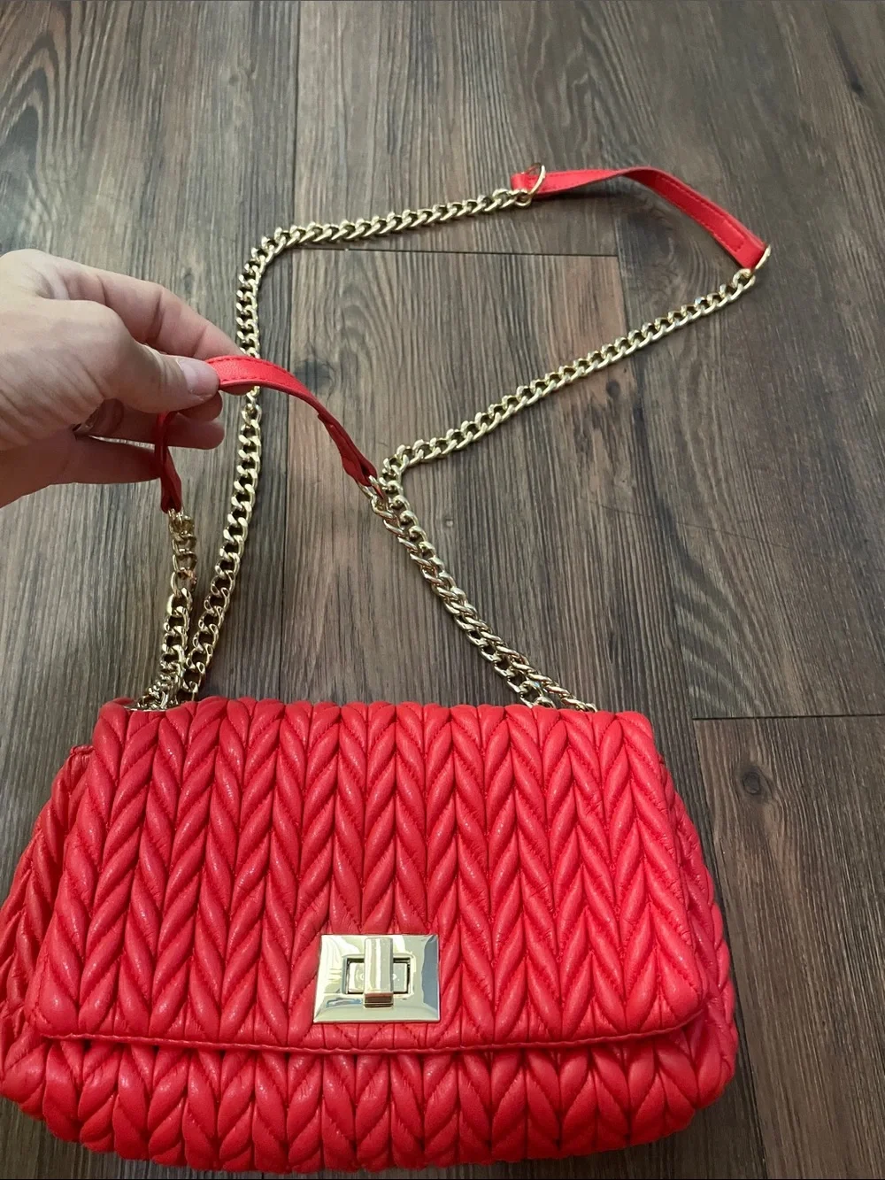 INC International Concepts Red Quilted Chain-Handle Crossbody